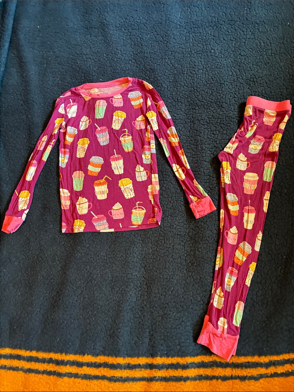 Little Sleepies Burgundy Cup Print Pajama Set with Pink Accents